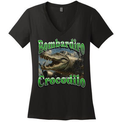 Bombadiro Crocodilo Funny Italian Brainrot Meme Graphic Women's V-Neck T-Shirt
