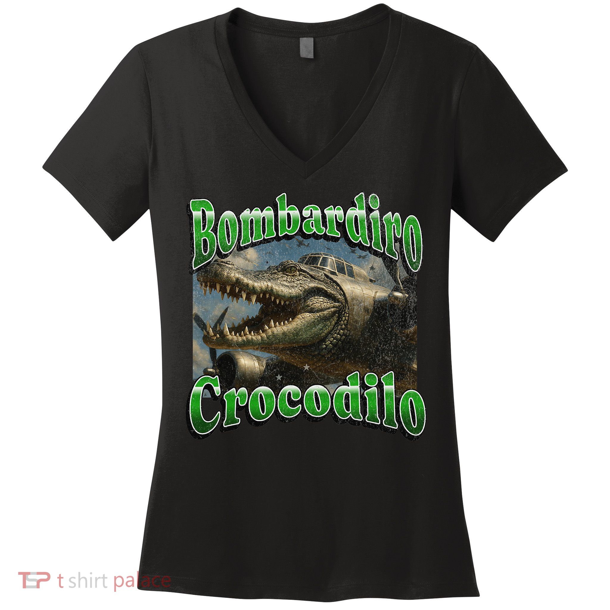 Bombadiro Crocodilo Funny Italian Brainrot Meme Graphic Women's V-Neck T-Shirt