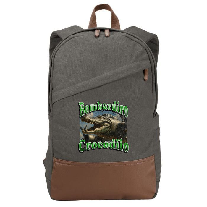 Bombadiro Crocodilo Funny Italian Brainrot Meme Graphic Cotton Canvas Backpack