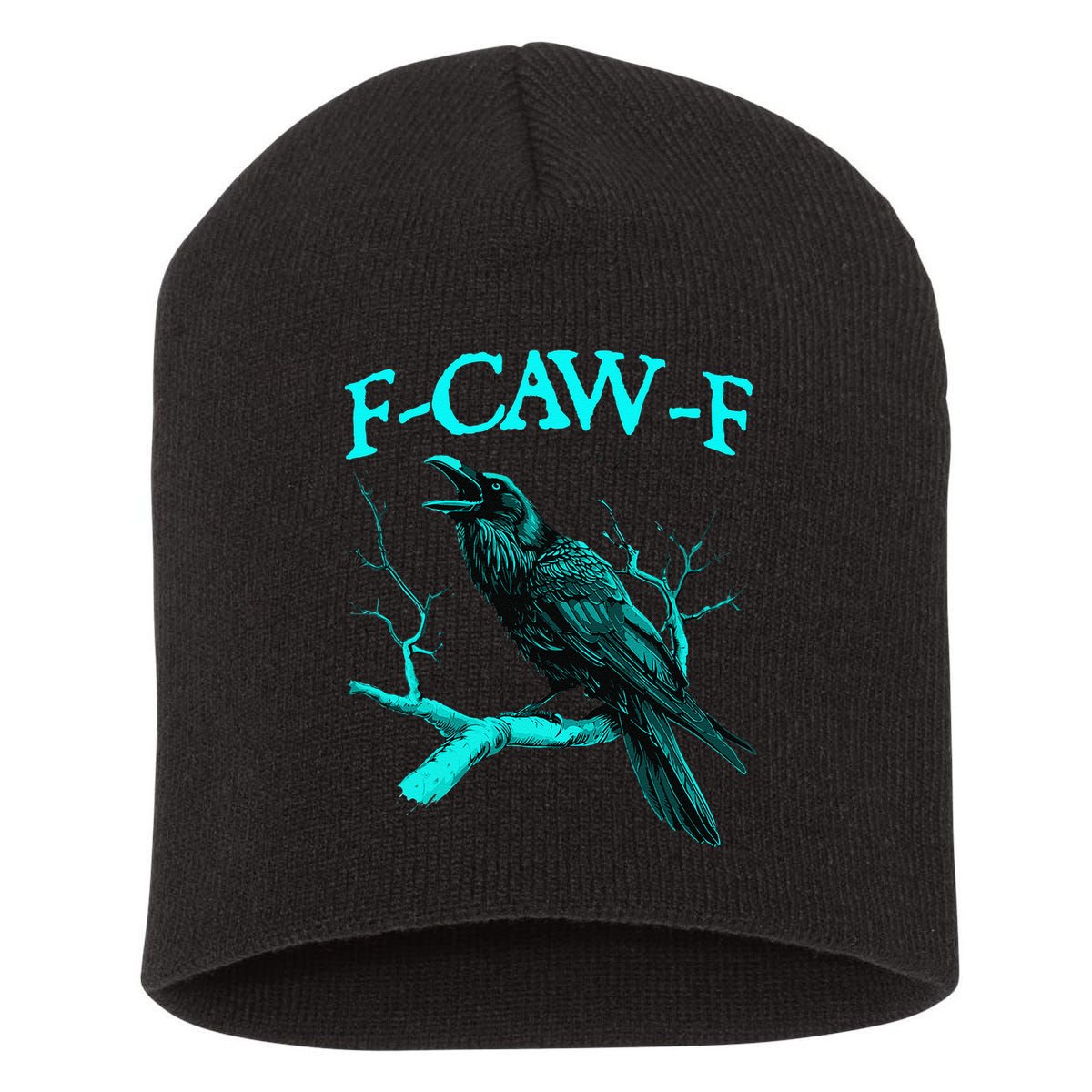 Black Crow F-Caw-F Funny Black Bird Short Acrylic Beanie