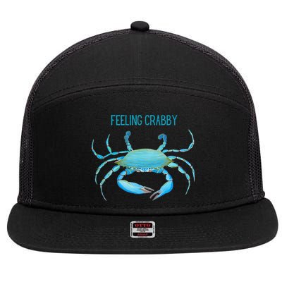 Blue Crab Feeling Crabby Ocean Life 7 Panel Mesh Trucker Snapback Hat