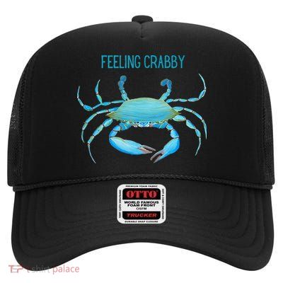 Blue Crab Feeling Crabby Ocean Life High Crown Mesh Back Trucker Hat