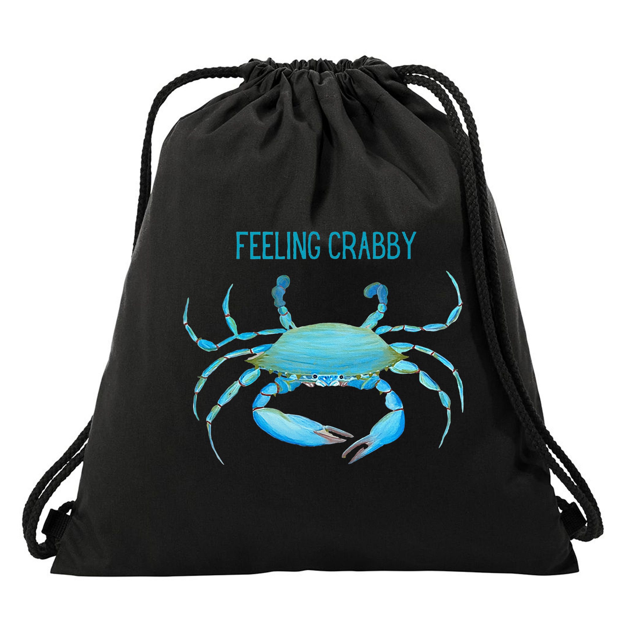 Blue Crab Feeling Crabby Ocean Life Drawstring Bag