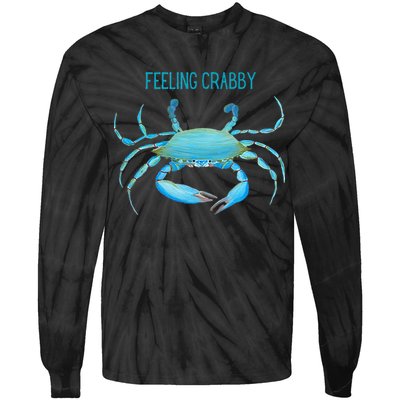 Blue Crab Feeling Crabby Ocean Life Tie-Dye Long Sleeve Shirt