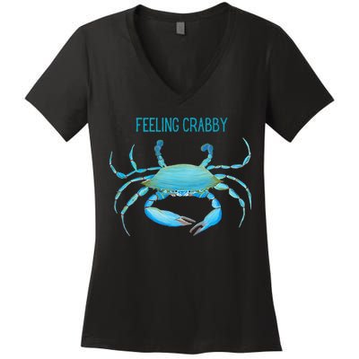 Blue Crab Feeling Crabby Ocean Life Women's V-Neck T-Shirt