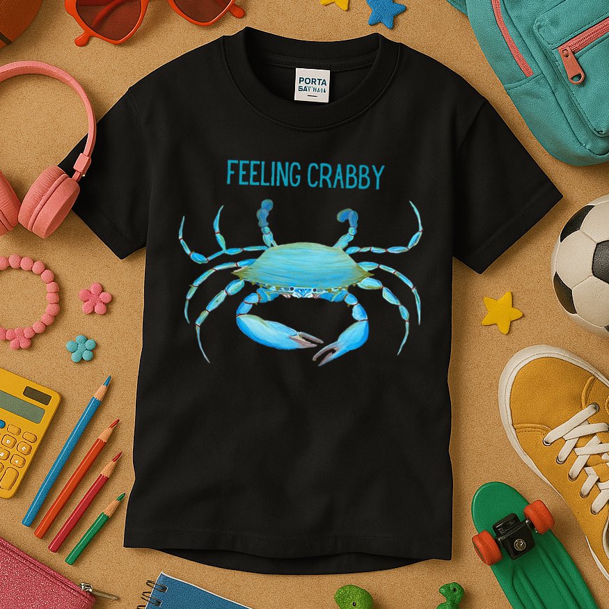 Blue Crab Feeling Crabby Ocean Life Kids T-Shirt