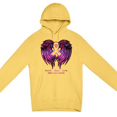 Breast Cancer Faith Hope Love Wings Great Gift Awareness (Back) Funny Gift Premium Pullover Hoodie