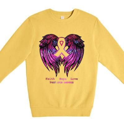 Breast Cancer Faith Hope Love Wings Great Gift Awareness (Back) Funny Gift Premium Crewneck Sweatshirt