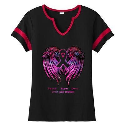 Breast Cancer Faith Hope Love Wings Great Gift Awareness (Back) Funny Gift Ladies Halftime Notch Neck Tee