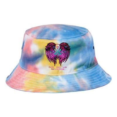 Breast Cancer Faith Hope Love Wings Great Gift Awareness (Back) Funny Gift Tie Dye Newport Bucket Hat