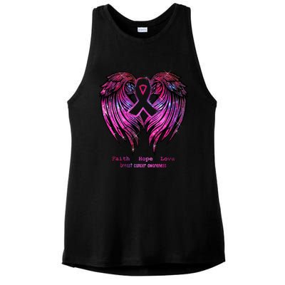 Breast Cancer Faith Hope Love Wings Great Gift Awareness (Back) Funny Gift Ladies PosiCharge Tri-Blend Wicking Tank