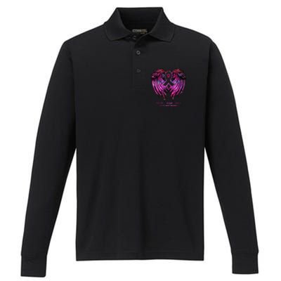 Breast Cancer Faith Hope Love Wings Great Gift Awareness (Back) Funny Gift Performance Long Sleeve Polo