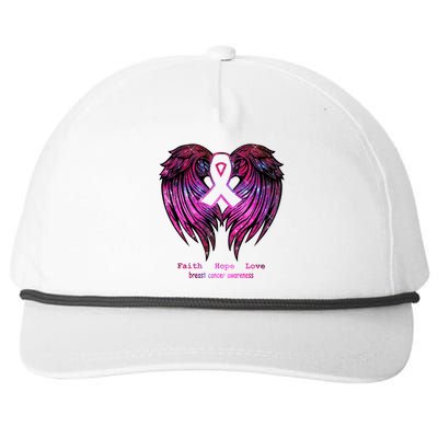 Breast Cancer Faith Hope Love Wings Great Gift Awareness (Back) Funny Gift Snapback Five-Panel Rope Hat