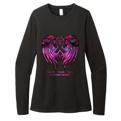 Breast Cancer Faith Hope Love Wings Great Gift Awareness (Back) Funny Gift Womens CVC Long Sleeve Shirt