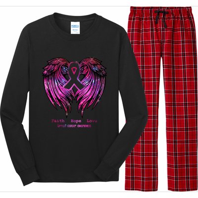 Breast Cancer Faith Hope Love Wings Great Gift Awareness (Back) Funny Gift Long Sleeve Pajama Set