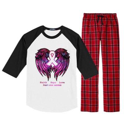 Breast Cancer Faith Hope Love Wings Great Gift Awareness (Back) Funny Gift Raglan Sleeve Pajama Set