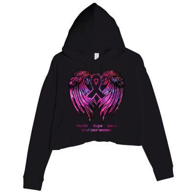 Breast Cancer Faith Hope Love Wings Great Gift Awareness (Back) Funny Gift Crop Fleece Hoodie