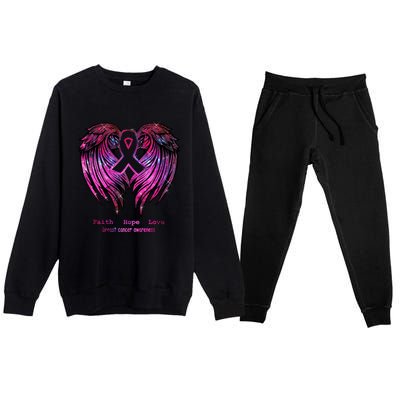 Breast Cancer Faith Hope Love Wings Great Gift Awareness (Back) Funny Gift Premium Crewneck Sweatsuit Set