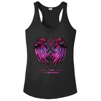 Breast Cancer Faith Hope Love Wings Great Gift Awareness (Back) Funny Gift Ladies PosiCharge Competitor Racerback Tank