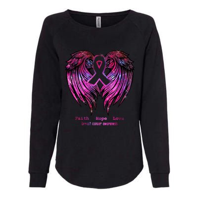 Breast Cancer Faith Hope Love Wings Great Gift Awareness (Back) Funny Gift Womens California Wash Sweatshirt