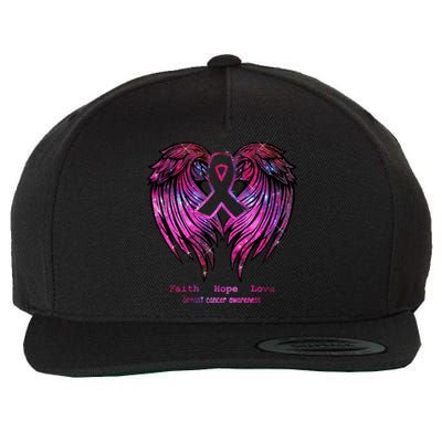 Breast Cancer Faith Hope Love Wings Great Gift Awareness (Back) Funny Gift Wool Snapback Cap