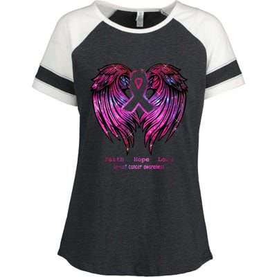 Breast Cancer Faith Hope Love Wings Great Gift Awareness (Back) Funny Gift Enza Ladies Jersey Colorblock Tee