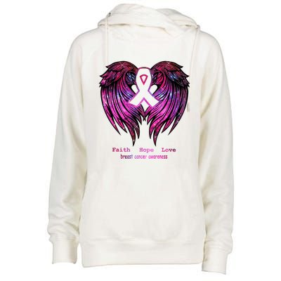 Breast Cancer Faith Hope Love Wings Great Gift Awareness (Back) Funny Gift Womens Funnel Neck Pullover Hood