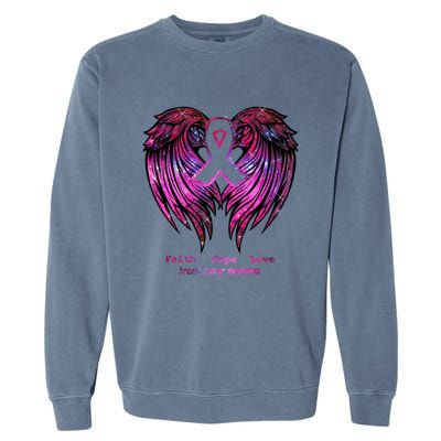 Breast Cancer Faith Hope Love Wings Great Gift Awareness (Back) Funny Gift Garment-Dyed Sweatshirt