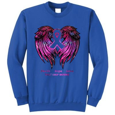 Breast Cancer Faith Hope Love Wings Great Gift Awareness (Back) Funny Gift Sweatshirt