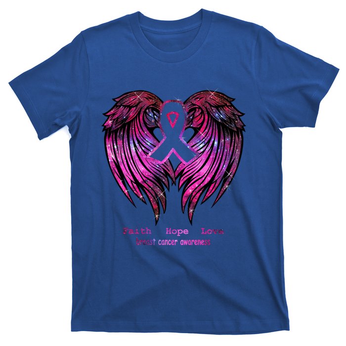 Breast Cancer Faith Hope Love Wings Great Gift Awareness (Back) Funny Gift T-Shirt