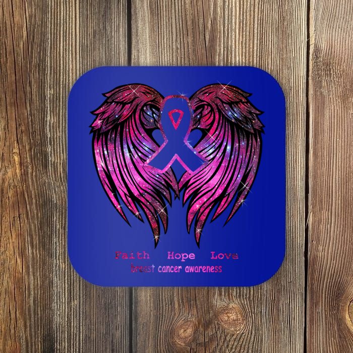 Breast Cancer Faith Hope Love Wings Great Gift Awareness (Back) Funny Gift Coaster