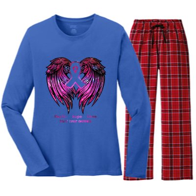 Breast Cancer Faith Hope Love Wings Great Gift Awareness (Back) Funny Gift Women's Long Sleeve Flannel Pajama Set 