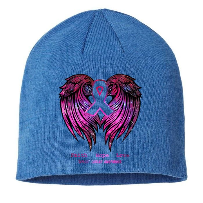 Breast Cancer Faith Hope Love Wings Great Gift Awareness (Back) Funny Gift Sustainable Beanie