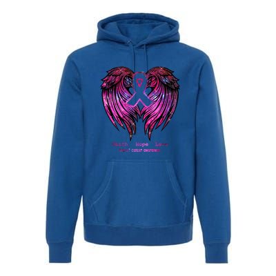 Breast Cancer Faith Hope Love Wings Great Gift Awareness (Back) Funny Gift Premium Hoodie