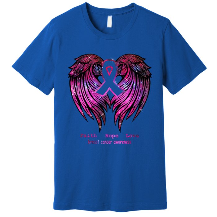 Breast Cancer Faith Hope Love Wings Great Gift Awareness (Back) Funny Gift Premium T-Shirt