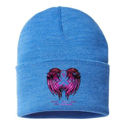 Breast Cancer Faith Hope Love Wings Great Gift Awareness (Back) Funny Gift Sustainable Knit Beanie