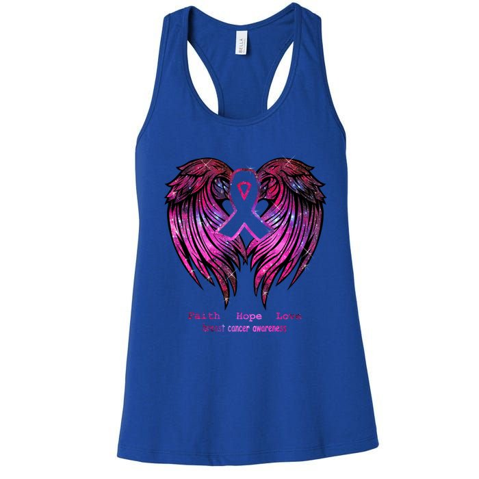 Breast Cancer Faith Hope Love Wings Great Gift Awareness (Back) Funny Gift Women's Racerback Tank