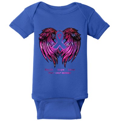 Breast Cancer Faith Hope Love Wings Great Gift Awareness (Back) Funny Gift Baby Bodysuit