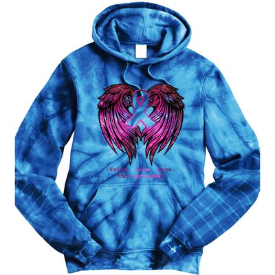 Breast Cancer Faith Hope Love Wings Great Gift Awareness (Back) Funny Gift Tie Dye Hoodie