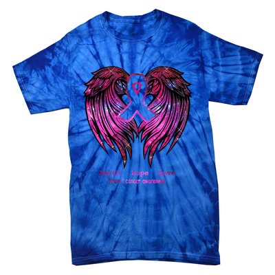 Breast Cancer Faith Hope Love Wings Great Gift Awareness (Back) Funny Gift Tie-Dye T-Shirt