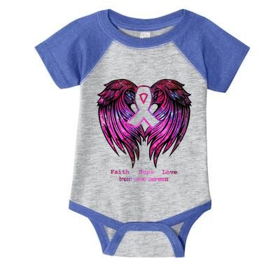 Breast Cancer Faith Hope Love Wings Great Gift Awareness (Back) Funny Gift Infant Baby Jersey Bodysuit