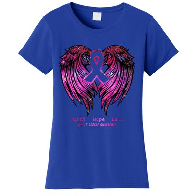 Breast Cancer Faith Hope Love Wings Great Gift Awareness (Back) Funny Gift Women's T-Shirt