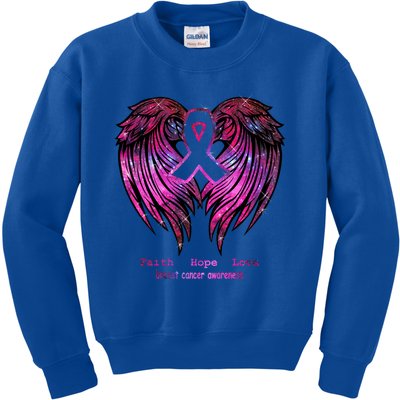 Breast Cancer Faith Hope Love Wings Great Gift Awareness (Back) Funny Gift Kids Sweatshirt