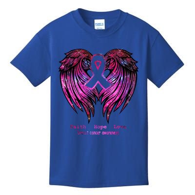 Breast Cancer Faith Hope Love Wings Great Gift Awareness (Back) Funny Gift Kids T-Shirt