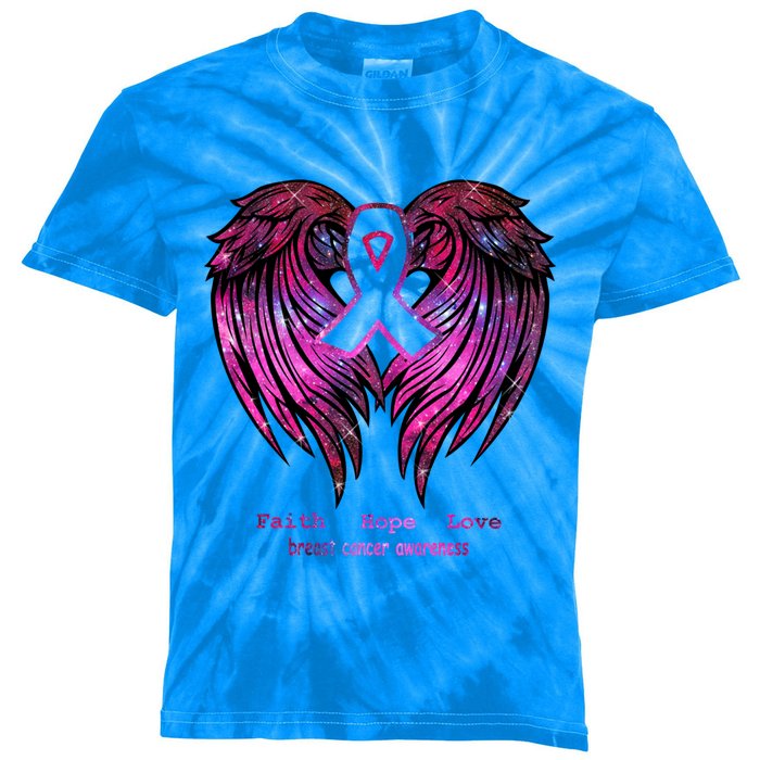 Breast Cancer Faith Hope Love Wings Great Gift Awareness (Back) Funny Gift Kids Tie-Dye T-Shirt