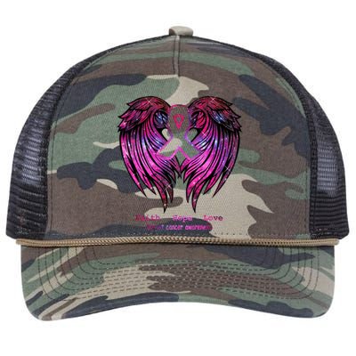 Breast Cancer Faith Hope Love Wings Great Gift Awareness (Back) Funny Gift Retro Rope Trucker Hat Cap