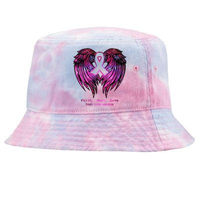 Breast Cancer Faith Hope Love Wings Great Gift Awareness (Back) Funny Gift Tie-Dyed Bucket Hat