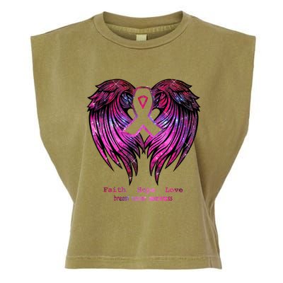 Breast Cancer Faith Hope Love Wings Great Gift Awareness (Back) Funny Gift Garment-Dyed Women's Muscle Tee