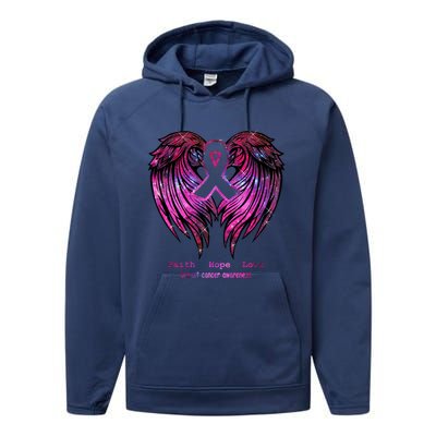 Breast Cancer Faith Hope Love Wings Great Gift Awareness (Back) Funny Gift Performance Fleece Hoodie