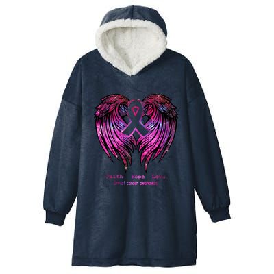 Breast Cancer Faith Hope Love Wings Great Gift Awareness (Back) Funny Gift Hooded Wearable Blanket